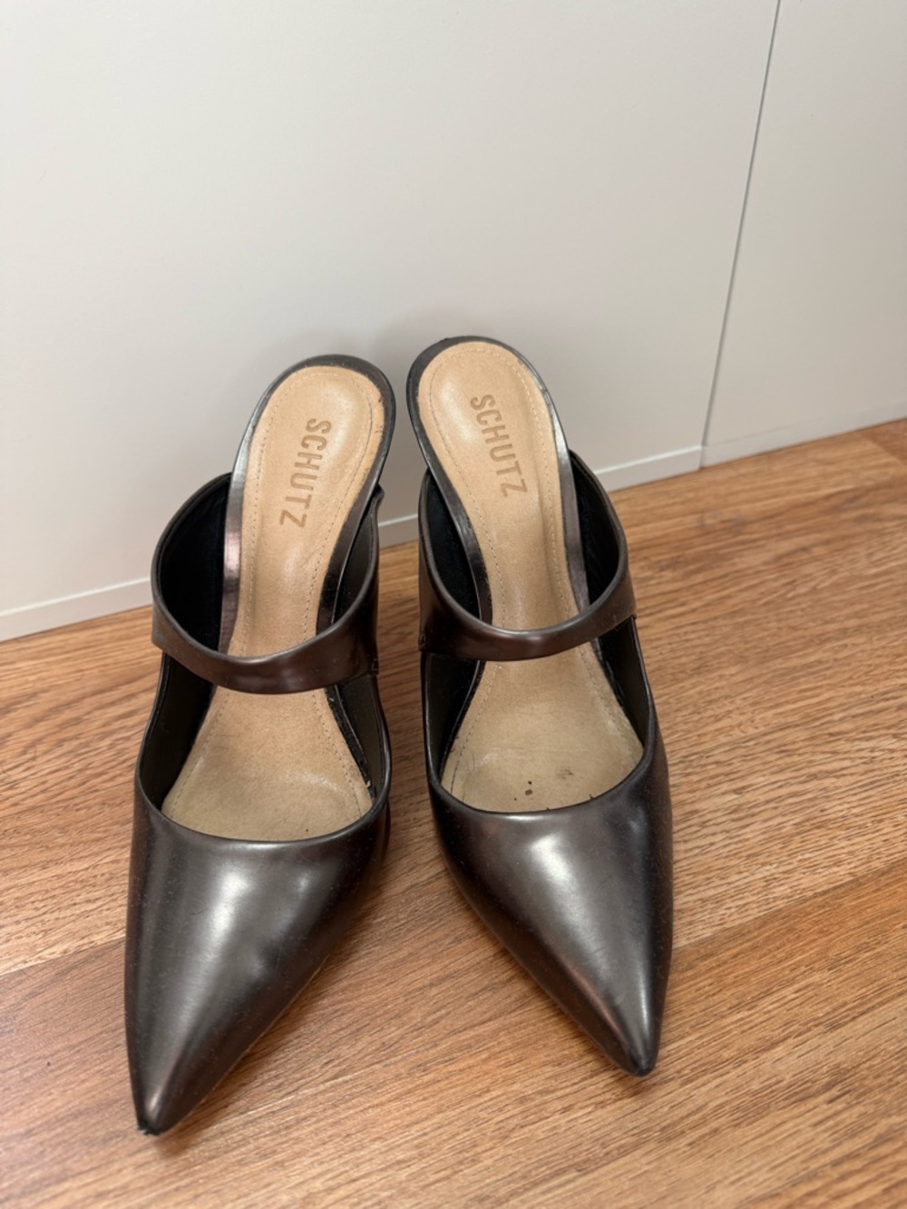 SCHUTZ Black Pointed Mary Jane Mule with Strap